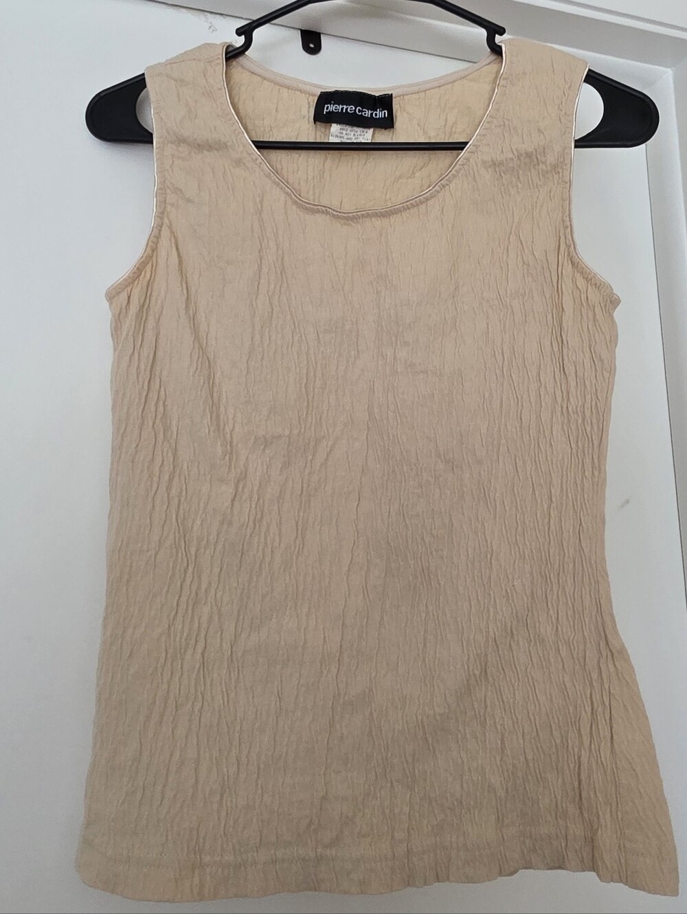 Pierre Cardin Vintage Beige Crinkle Sleeveless Tank Top